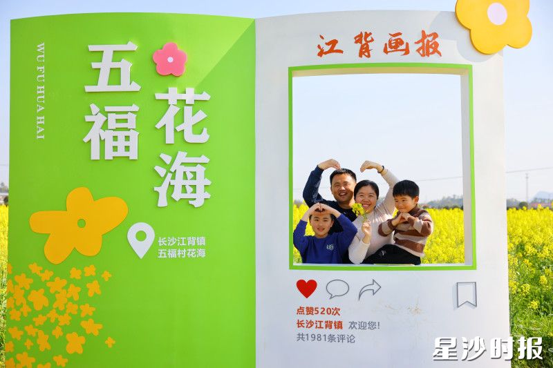 游客在五福花海拍照打卡。